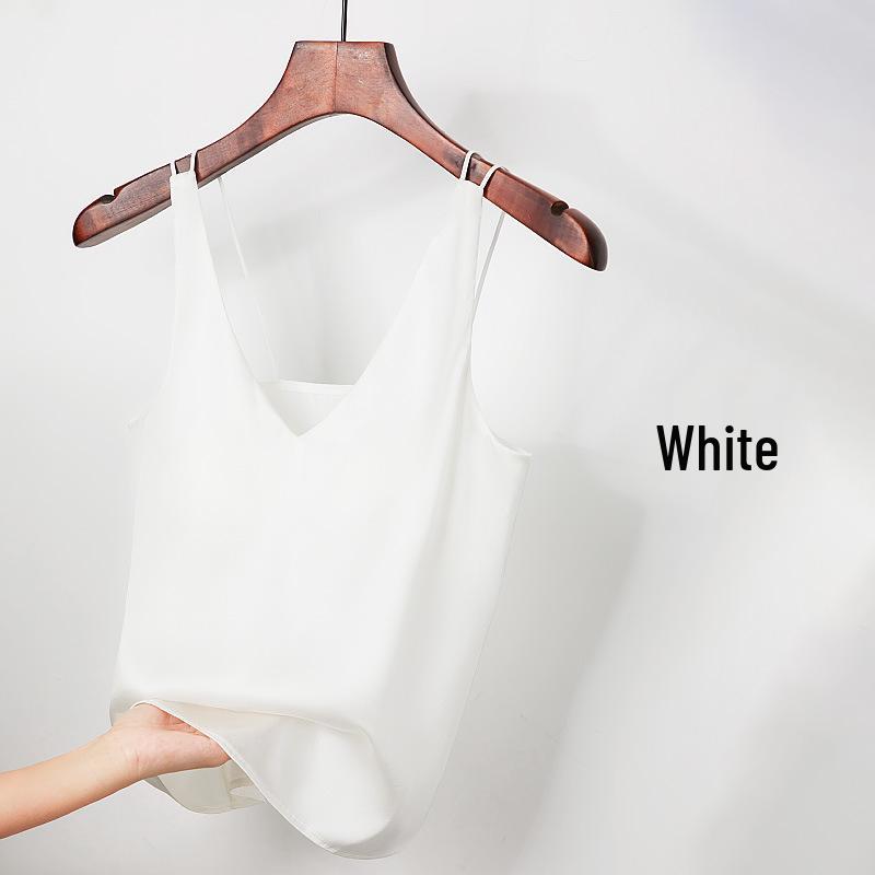 Шелковая майка на бретелях с кружевными чашками Guolian - 19 момме сатин, красивый дизайн спины