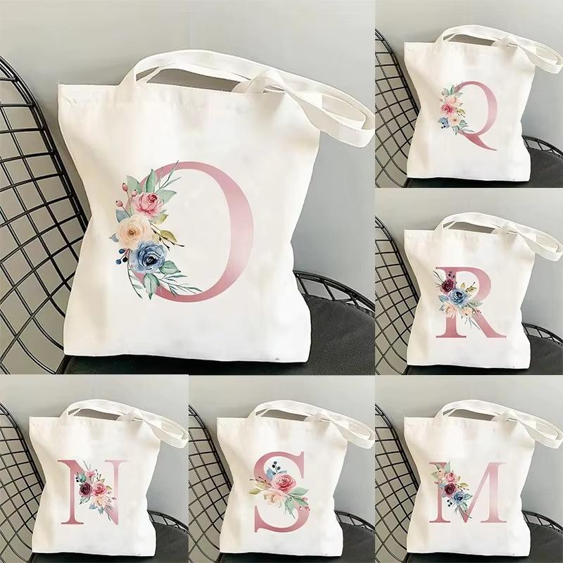 26 Letter Printed Canvas Bag Handbag Large Capacity Fashion Student Shoulder Bag Women