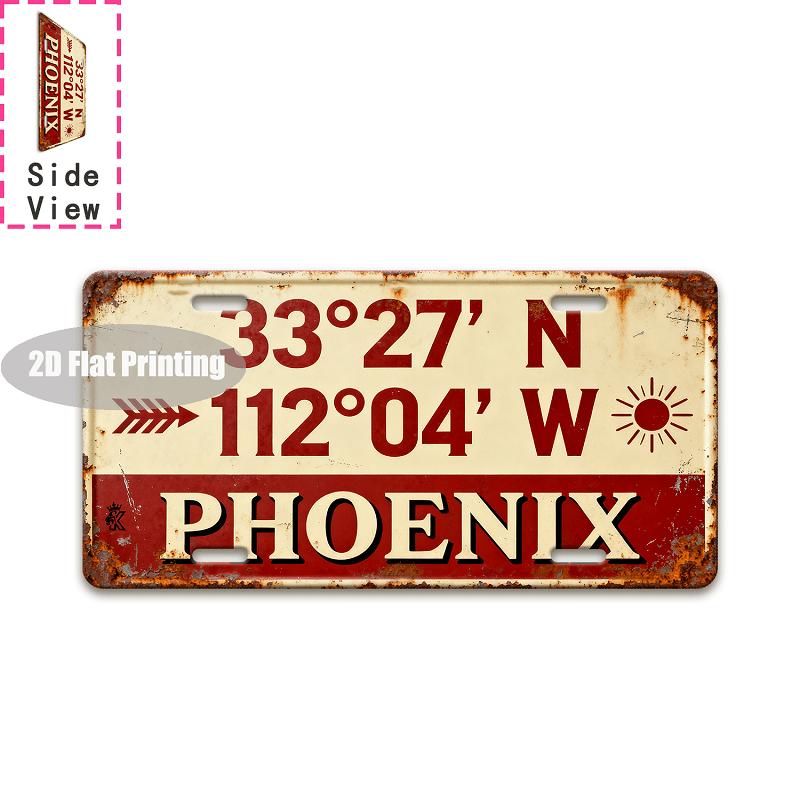 Vintage City Coordinate Year Retro Print Metal License Plate Sign 2D Flat Printed Tin Plaque Wall Decor for Home Bar