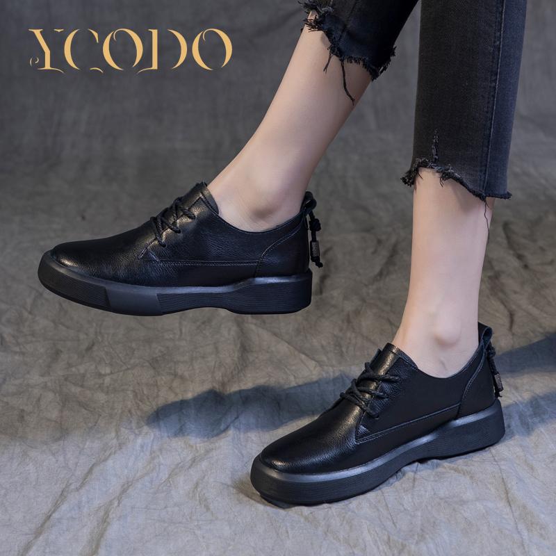Весенне-осенние большие кожаные студенческие туфли на плоской подошве, лоферы для девочек