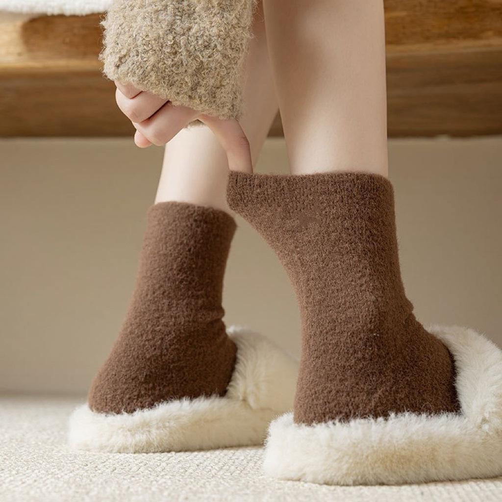 Thickened Australian Velvet Solid Color Medium Tube Socks Children'S Socks Velvet Coffee Color Confinement Socks Casual