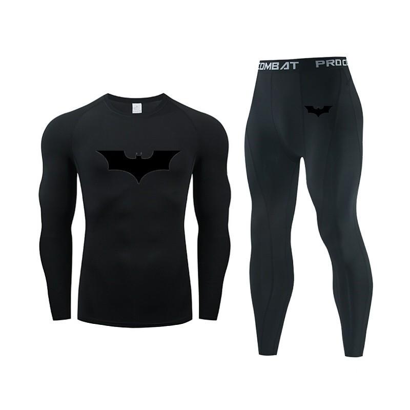 Mens Quick-Dry Sport Set Long Sleeve Top Pants Compression Fitness Wear Running Gym Cycling