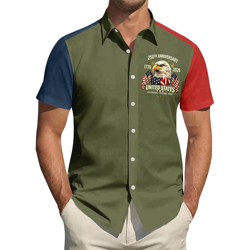 Men's Independence Day Printed Collared Top Men's Casual Sports Short-Sleeve Shirt