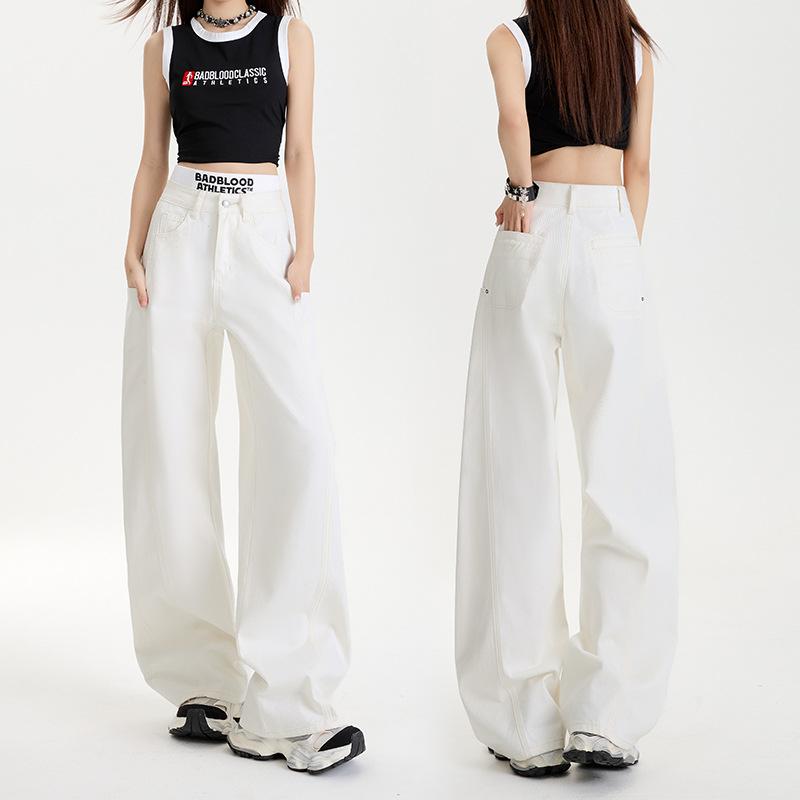 Теннисные джинсы для женщин на весну и лето Свободные широкие брюки с высокой талией для женщин на весну Утягивающие широкие джинсы для женщин на весну