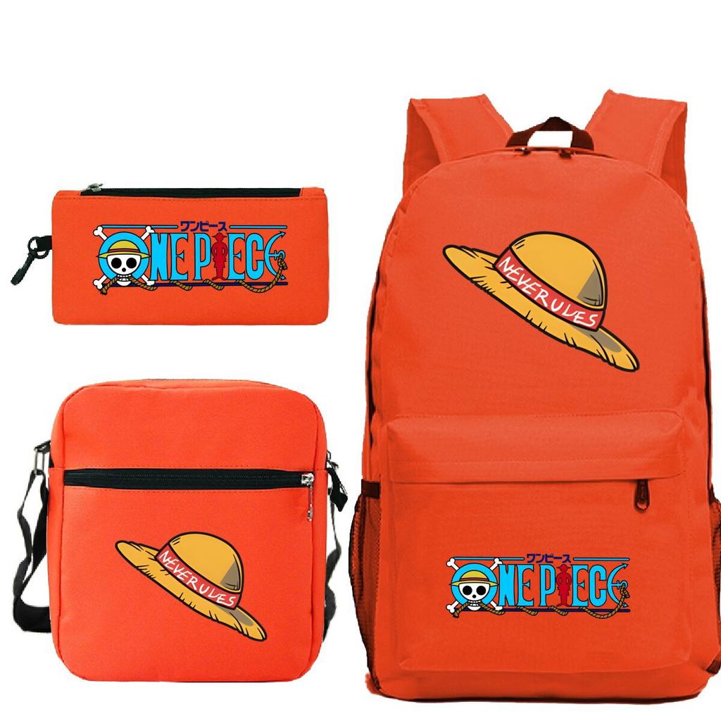 New Animation One Piece Printed Backpack for Primary and Secondary School Students Large Capacity School Bag Combination Three-piece Set