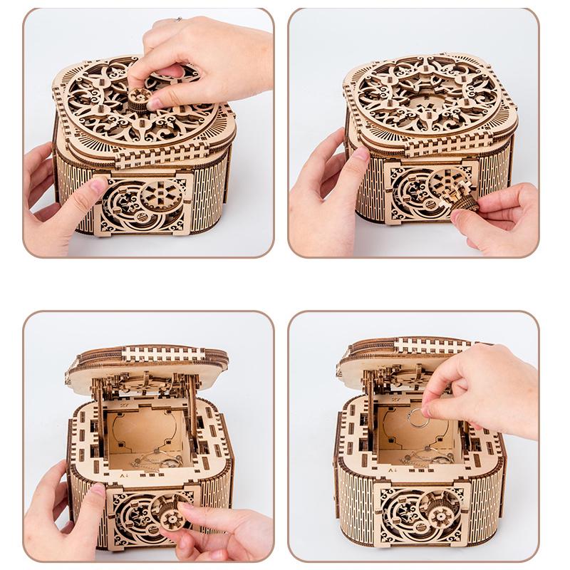 Новая деревянная шкатулка для драгоценностей «сделай сам», комплект для сборки, головоломка, деревянные игрушки, подарочная коробка с механической коробкой передач