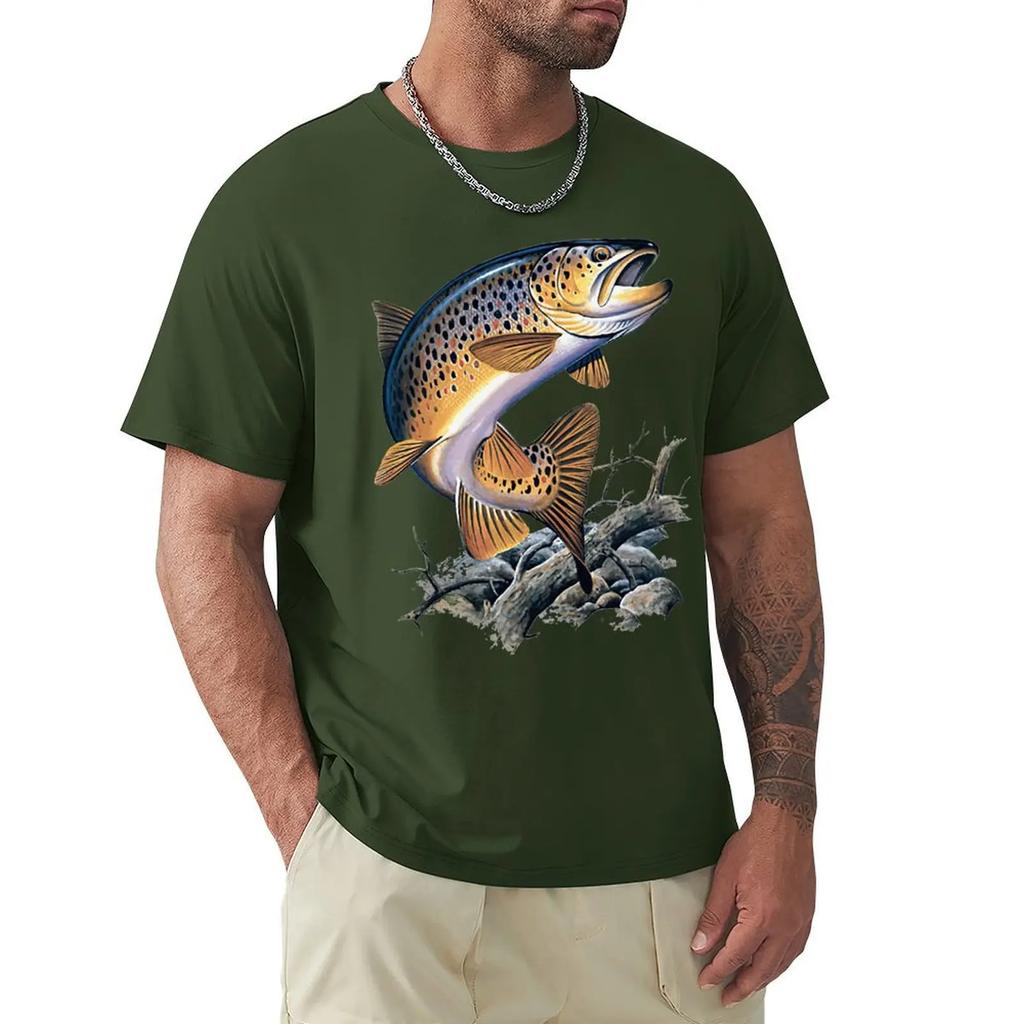 Brown Trout Fishing T-Shirt Cool Casual Pride T Shirt Men Unisex New Fashion Tshirt Men Cotton Tees Streetwear