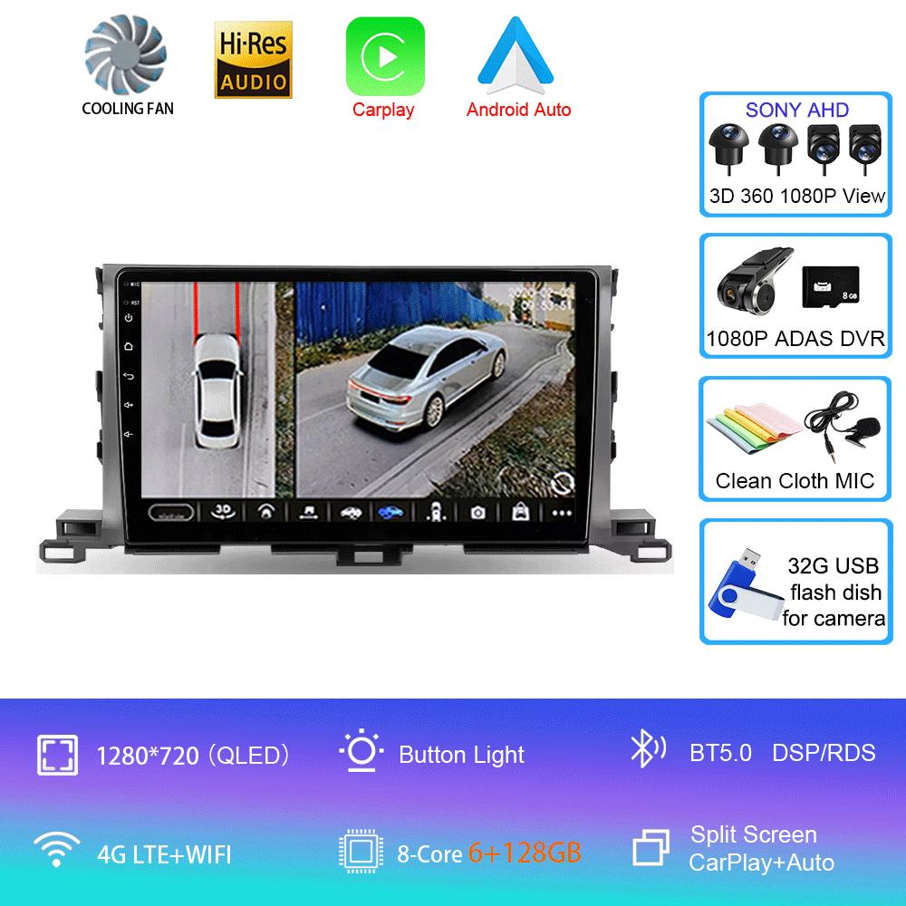 Для Toyota Highlander Kluger 3 XU50 2013 2014 - 2019 Автомобильное радио Android 14 Навигация Мультимедийный проигрыватель GPS WiFi+4G Carplay Auto