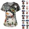 Plus SizePrinted Scrub Working Uniform Tops For Women's Cross V-Neck Halloween Print Short Sleeve Fun T-Shirts Workwear Tee With Pockets