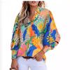 Женская летняя повседневная свободная рубашка с рукавами-фонариками и принтом
