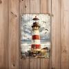 1pc Vintage Coastal Metal Tin Sign Wall Art - Seagulls & Lighthouse Rustic Decor with Easy Hang, Reusable Tin Trim, Durable Naut
