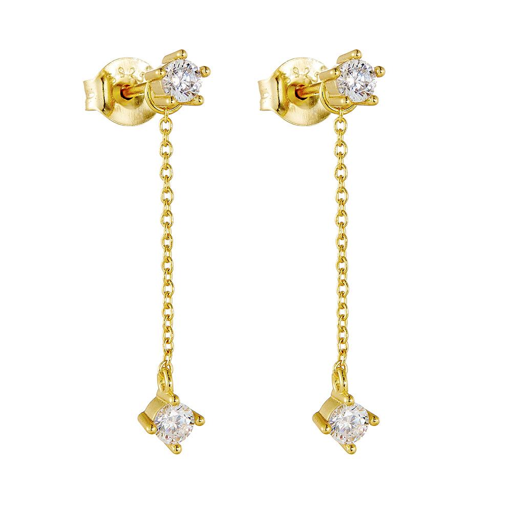 Ins Fashion Earrings Jewelry 925 Sterling Silver Zircon Pendant Tassel Long Chain Gold Plated Stud Earrings Jewelry for Women