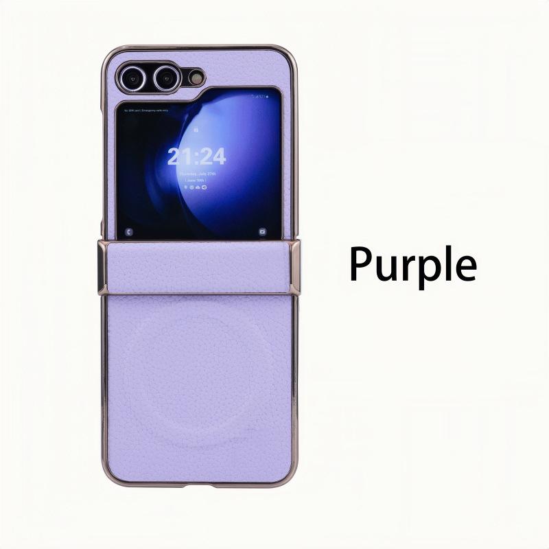 Премиальный магнитный чехол с текстурой кожи личи для Samsung Z-Flip7 и Z-Flip6 - Защита от падений, складной