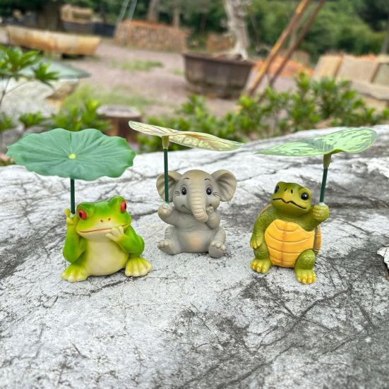 Садовое украшение Мультяшный слон Черепаха Лягушка Дизайн Водонепроницаемая полимерная скульптура животного Декор для сада Патио Балкона