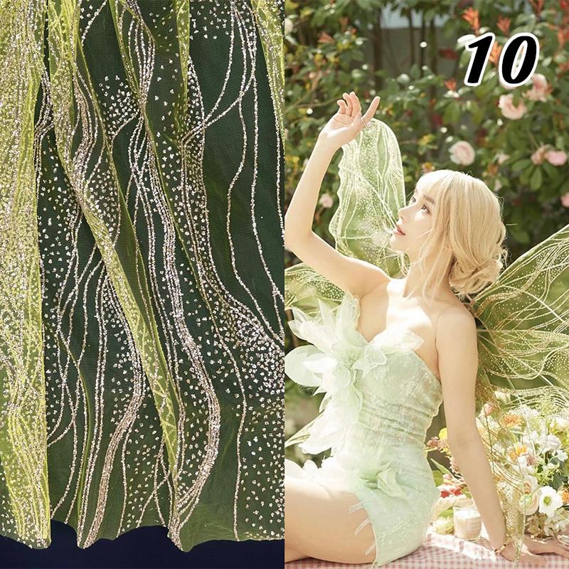Ткань кружево с пайетками и блестками, Железное бронзирование, Волнистый узор, Полиэстер, Свадебная, Вечерняя ткань для платья, Текстиль для DIY