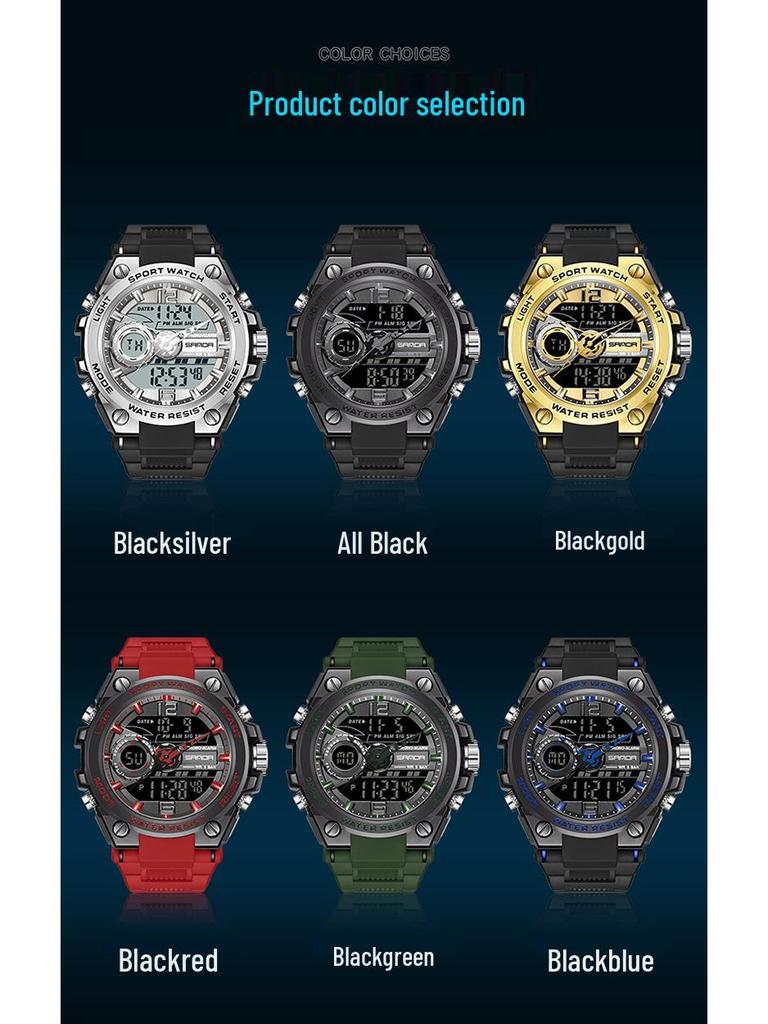 Sanda Men's Large Dial Multifunctional Waterproof Sports Watch with Alarm