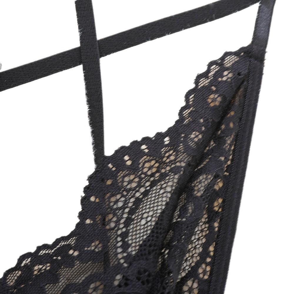 Deep V lace cross strap backless lingerie women's sexy open onesie one piece