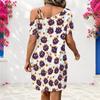 Women Plus Size White One Shoulder Strappy Short Sleeve Loose Casual Printed Dress