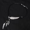 Zinc Zinc Alloy Golden Feather Necklace Rhinestone Leaves Neck Pendant Leather Rope Tassel Necklace  Couple