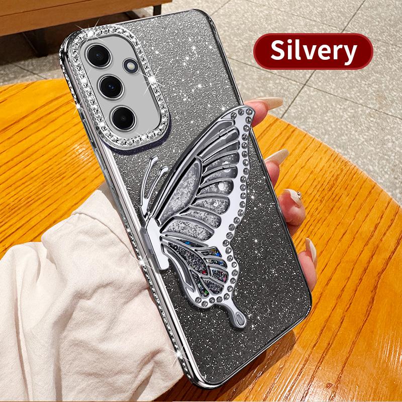 Жидкий чехол с бриллиантовым блеском и подставкой-бабочкой для Samsung Galaxy A17 A16 A26 A36 A56 A06 A15 A25 A35 A55 A14 A24 A34 A54 5G