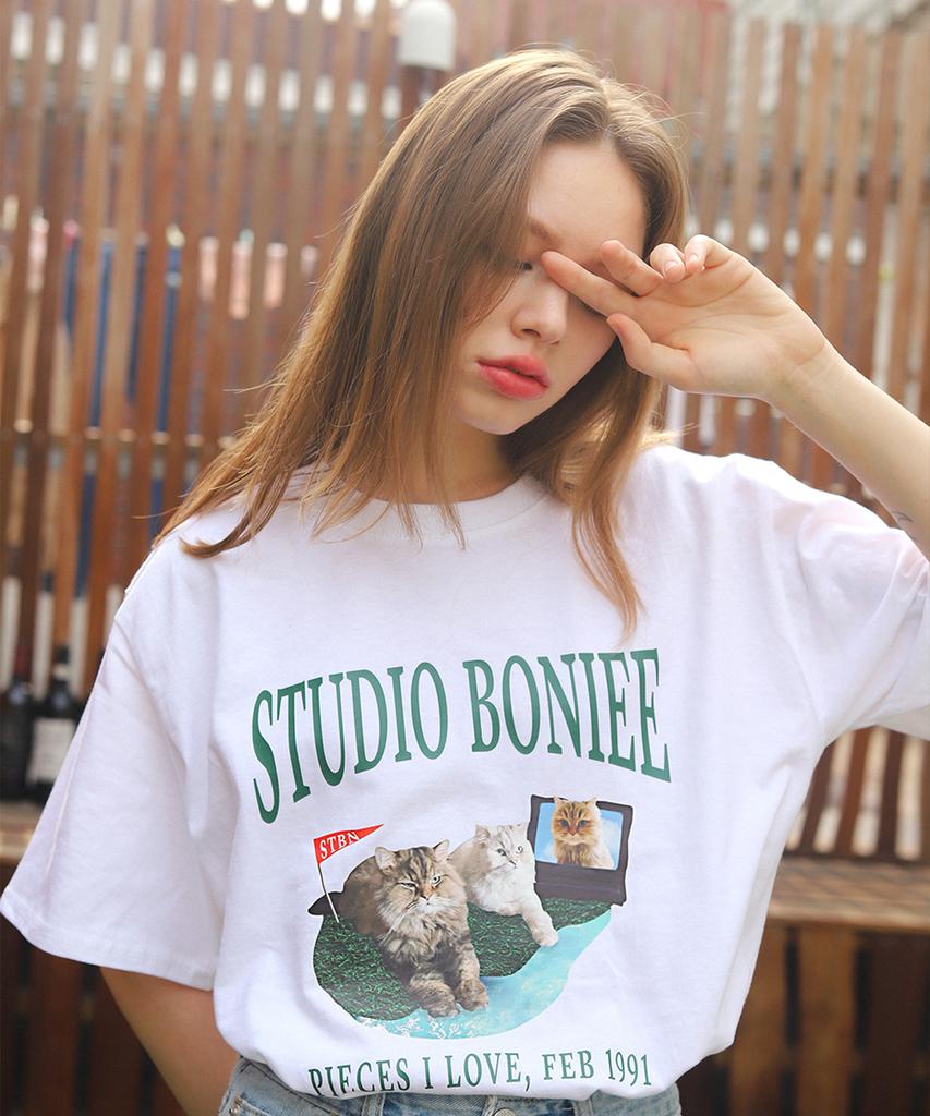 BONIEE Persian Chinchilla Cat Collage Cat Graphic Loose T-Shirt White
