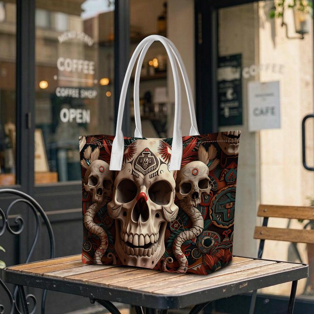 Stylish Skull Pattern Tote Bag for Daily Use