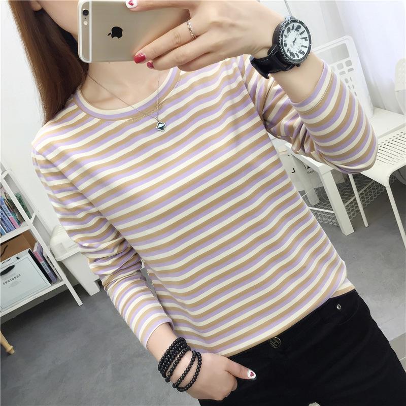 Женская свободная полосатая хлопковая футболка с длинным рукавом для весны и осени