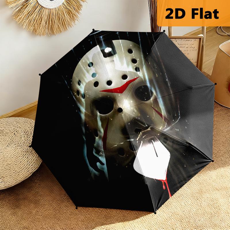 1pc horror movies Foldable Umbrella with Durable Iron Frame, 8-Rib Structure - Perfect for All Seasons Home and Travel Use, Multi-Functional Design