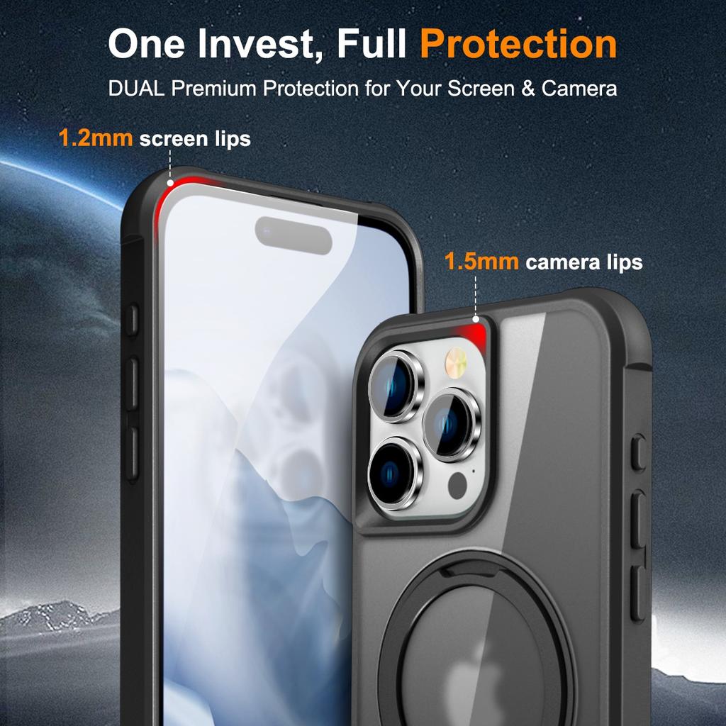 For iPhone 16 Pro Max Case Compatible with MagSafe Rotatable Ring Kickstand TPU+PC Phone Cover
