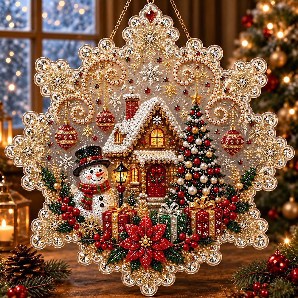 Snowflake Shape Christmas Hanging Ornament Acrylic Board Hanging Suncatcher  Home Wall Hanging