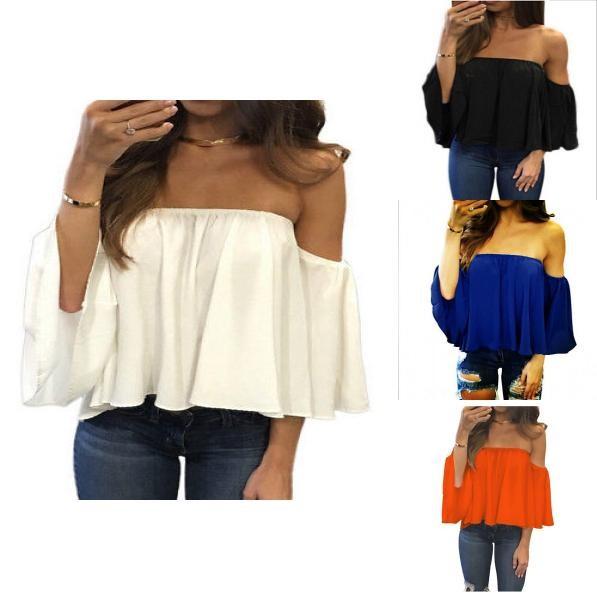 Premium Quality Fashion Women's Summer Off Shoulder Long Sleeve Casual Blouse