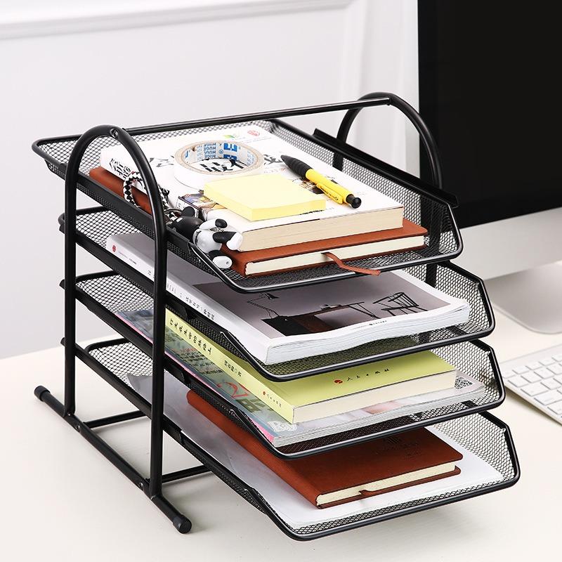 Four Layer Metal Mesh Office File Rack Desktop Organizer
