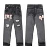 M17 Men's and Women's American Style Trendy Jeans with Fabric Patches, Holes, Embroidery, Casual and Fashionable High Street Pants