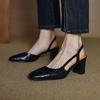 Fashion NEW Summer Women Sandals Genuine Leather Shoes for Women Cover Toe Slingback Shoes Narrow Band Square Toe High Heel Women Shoes