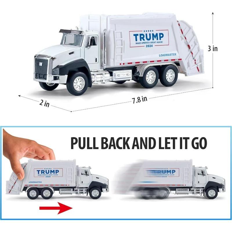Patriotic Pull-Back Garbage Truck Toy,Trump Garbage Truck Collectibles,ABS Plastic Vehicle for Kids, Fun Collectible Car for Pretend Play and Racing