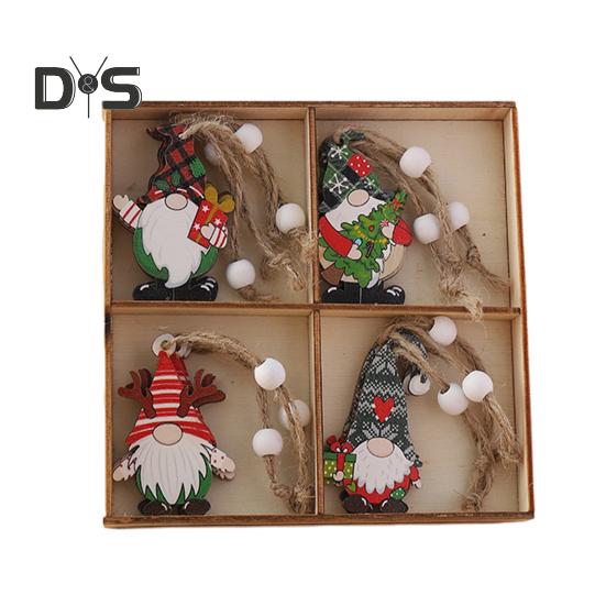 12 Pcs Christmas Wooden Ornaments Hanging Gnome Gingerbread Man Decorations Xmas Tree Pendant for Holiday Home Decor