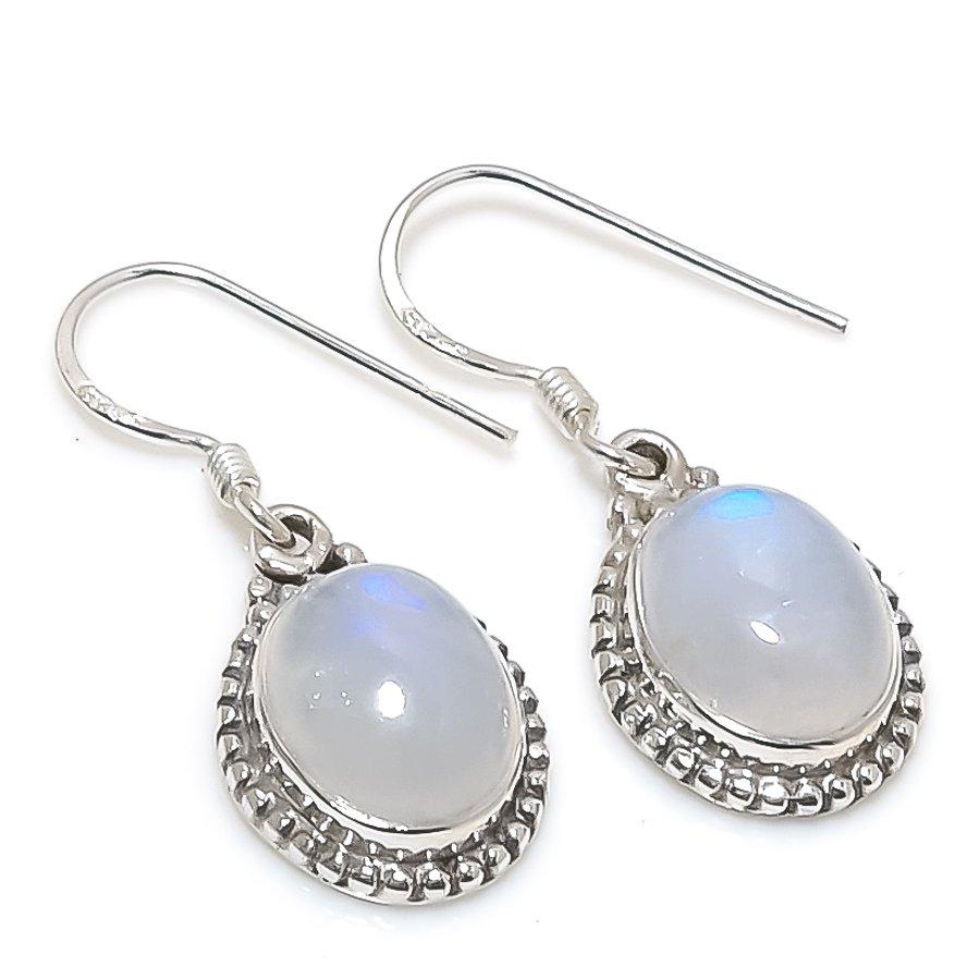 Natural Rainbow Moonstone Gemstone 925 Solid Sterling Silver Earring 1.25" e7S08