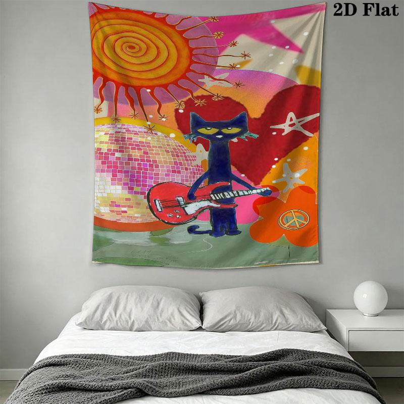 Pete Cat Dream Wall Hanging Printed Fabric Blanket Decorative Tapestries for Bedroom Living Room Home Decor