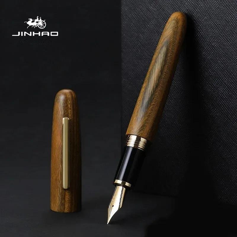 JINHAO 9056 Деревянная перьевая ручка Подарок Классическая Золотое M перо Вращающаяся Эбеновое Дерево Грецкий Орех Палисандр Школьник Офисные Принадлежности Канцелярские Товары