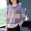 Женский свитер весна-осень корейская версия цветного сочетания свободная полосатая рубашка с длинными рукавами свитер ажурная тонкая блузка