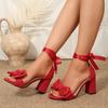 Модные милые сандалии с украшением в виде банта Женские 2025 Лето Дизайн бренда Сандалии на супер высоком каблуке Шелковый ремешок на щиколотке Вечерние туфли для платья