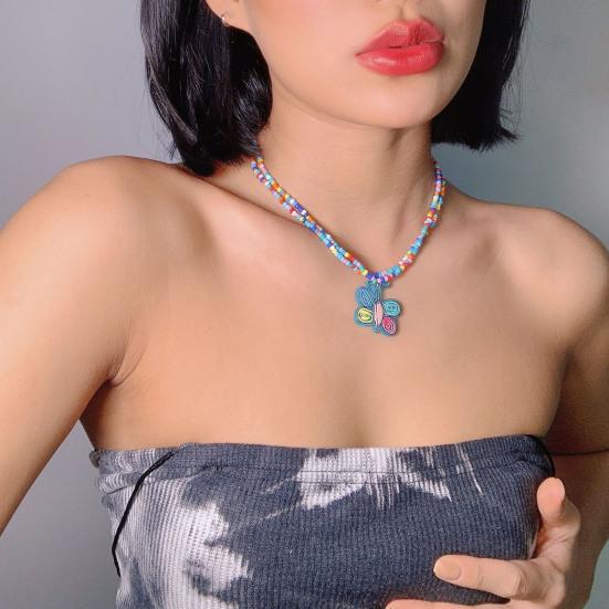 Женский комплект ожерелья, штабелируемые красочные кулонные бусины с цветком и бабочкой, двухслойные, гладкие, в богемном стиле, регулируемые