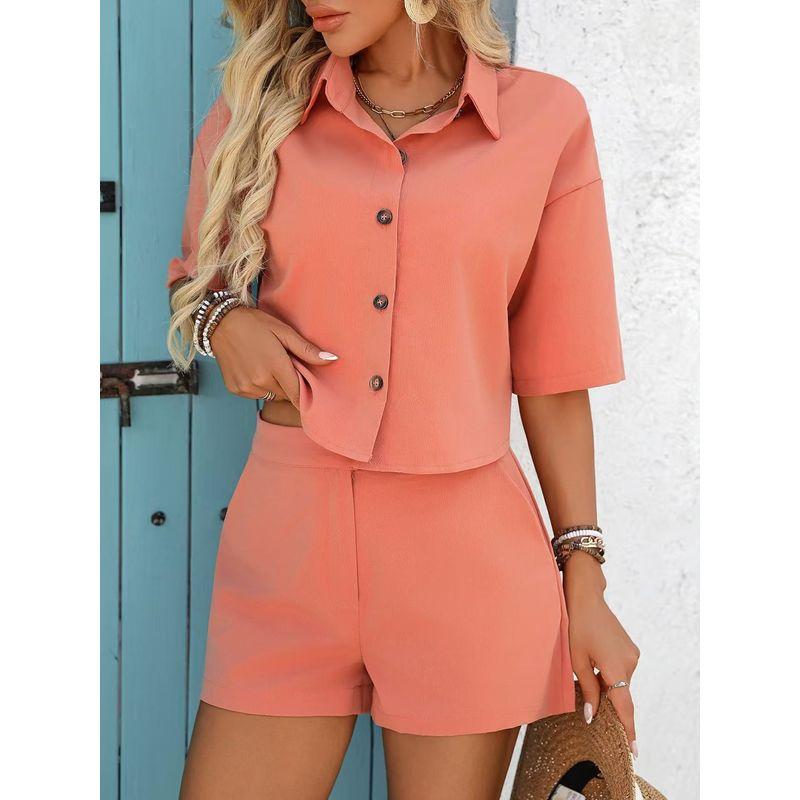 Western Style Fashion Casual Loose Short Sleeve Shirts Shorts Set Loose Shirt and Shorts Set