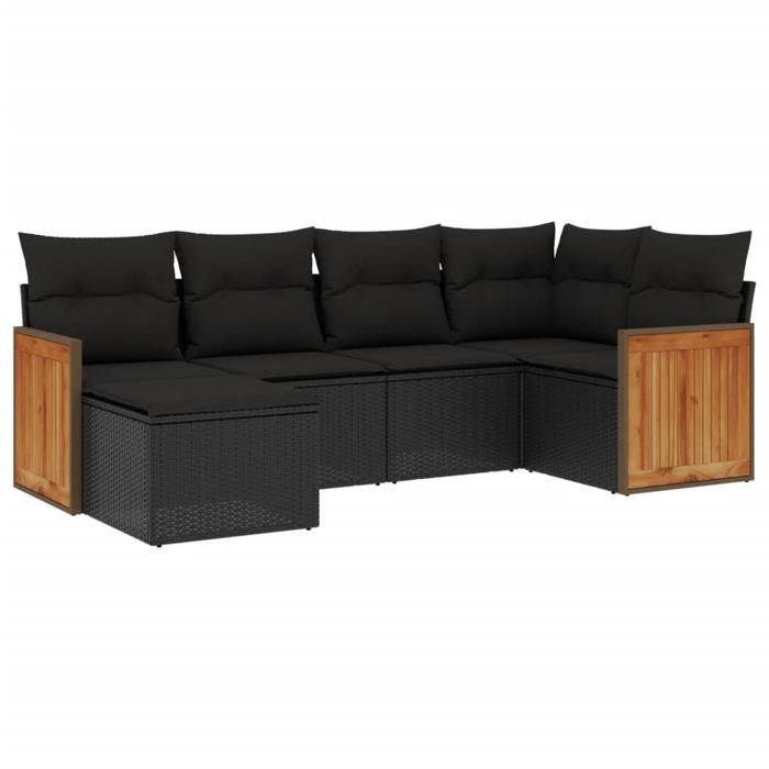 VidaXL Salon de Jardin avec Coussins 6 pcs, Canapés de Terrasse, Ensemble de Meubles de Patio, Mobilier d'Extérieur, Noir 3227854