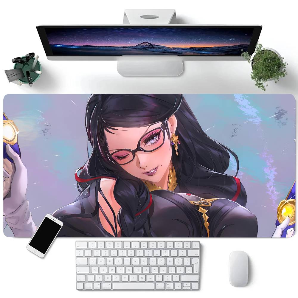 Коврик для мыши с изображением аниме Bayonetta, большой, для игр и клавиатуры, с резиновым покрытием LockEdge, аксессуары для компьютера и офиса.
