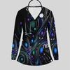 Women Plus Size Printed Nurse Scrub Top V Neck Long Sleeve With Front Pockets Black Green Gold