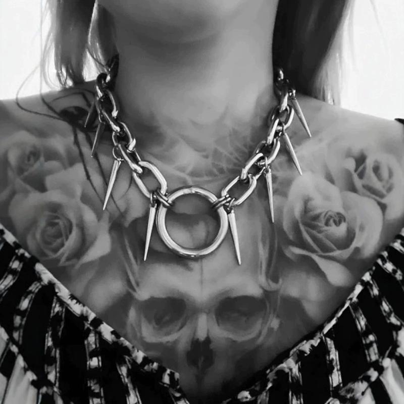 Geometric Rivet Necklace Ins Hip-Hop Punk Gothic Personality Neckchain Fashionable Trendy Men Women Jewelry Accessories