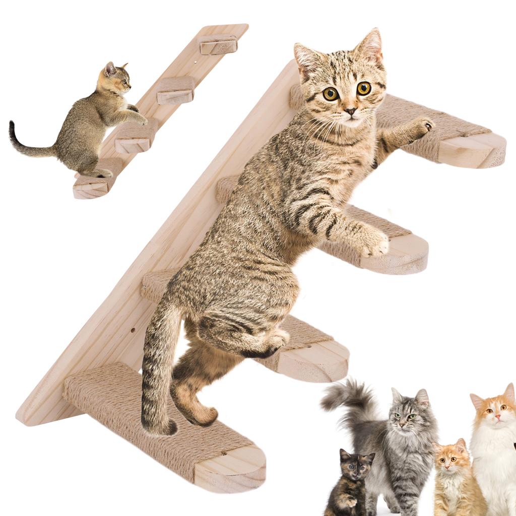 Wooden Cat Wall Steps Climbing Kitten Ladder With Sisal Rope Scratching Post Scratcher Tree Pet Furniture For Indoor Cats