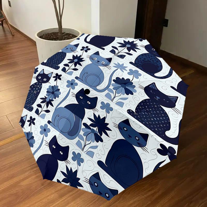 1PC cat flower Umbrella-8-Rib Reinforced Portable Folding Travel Suitable for All Seasons Outdoor Daily Use -J0401