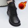 Vintage Short Boots Autumn and Winter Round Toe Lace Flat Thermal Boots Low Rise Soft Leather Mother Shoes